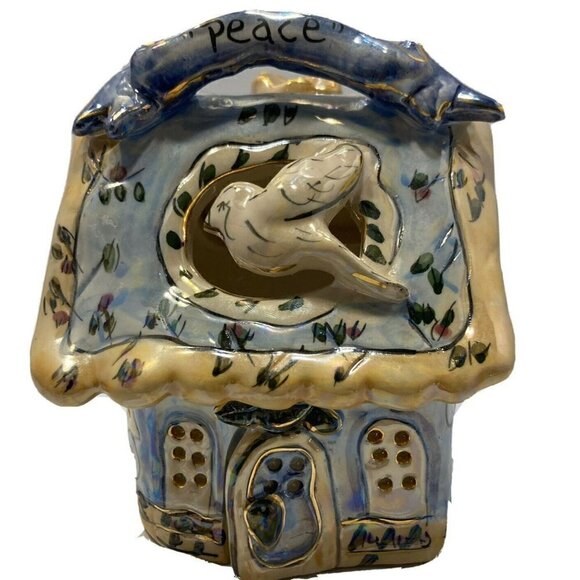 Vintage Blue Sky 2001 Heather Goldmine ‘Peace’ Cottage Tea-light Candleholder - Picture 1 of 12